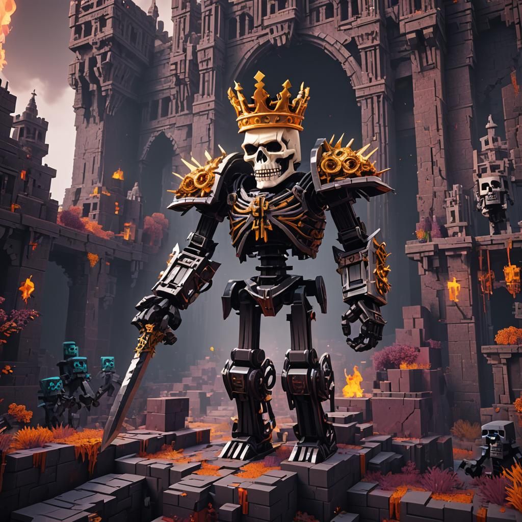 Wither Skeleton Army in Nether Fortress, Digital Art