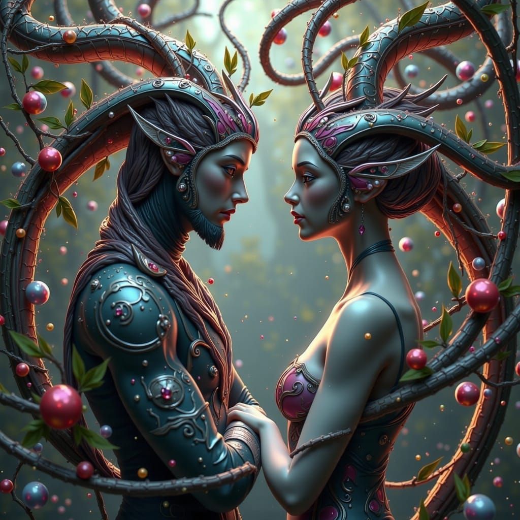 Adam and Eve and the Alien Fruit: 3D Digital Art