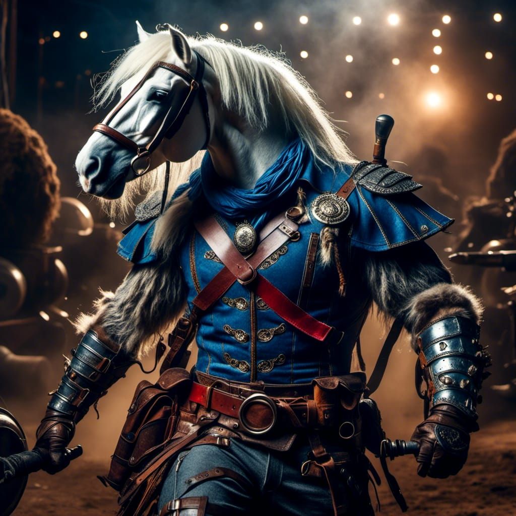 <lora:Battle Animals:1.0> Thirty-Thirty, Bravestarr's bi-pedal equine sidekick.