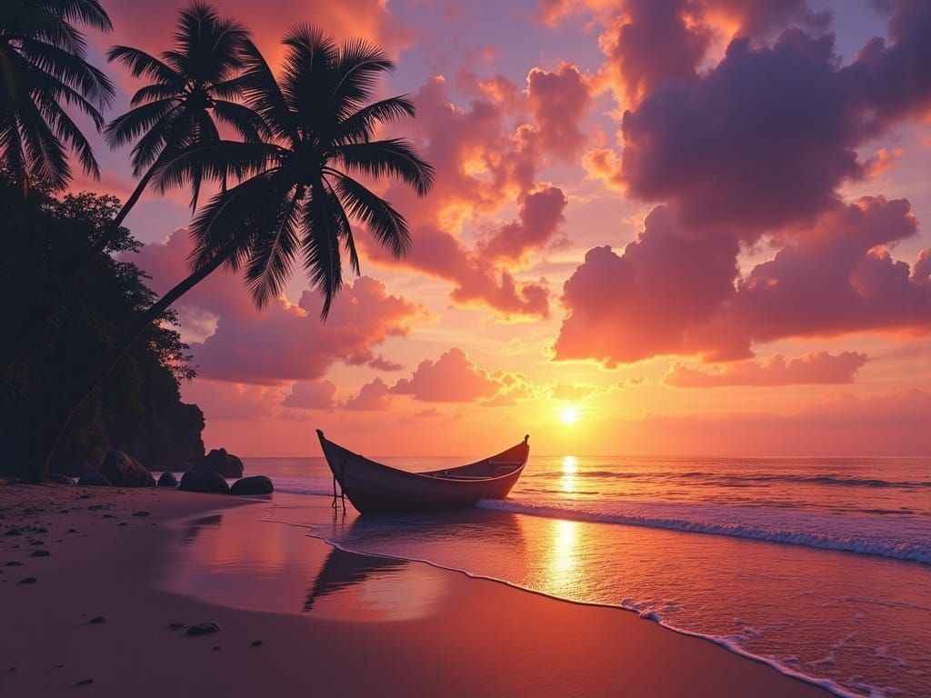 Vibrant Sunset on Tropical Beach in Puerto Rico