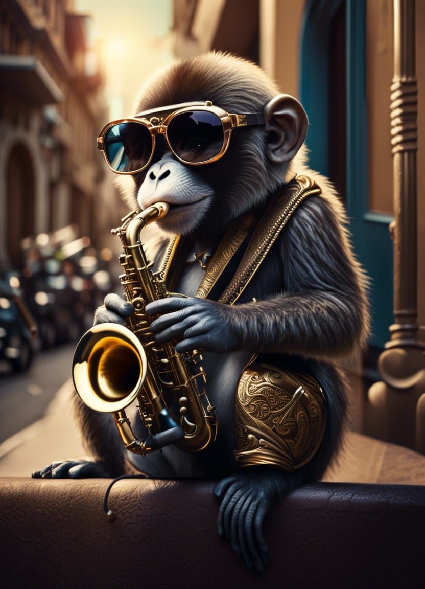 Sad Monkey Saxophonist with Sunglasses