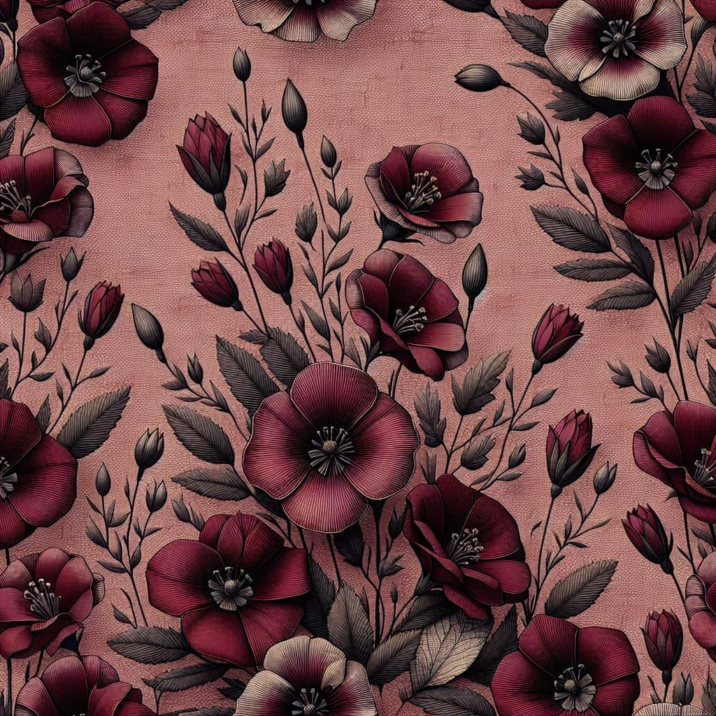 Seamless Digital Paper : Cranberry Color 3d Linen Texture Backdrop : Numerous Small 3d Dark Sapphire  Center Evening Pri...