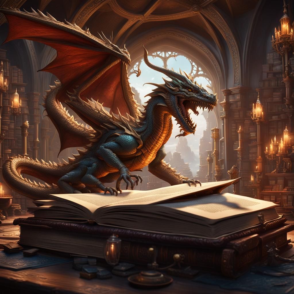 Majestic Dragon Emerges from Book, Concept Art