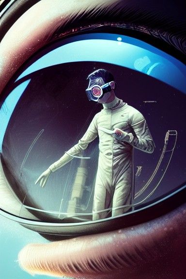 Gritty Space Engineer Fixing Equipment: Digital Illustration