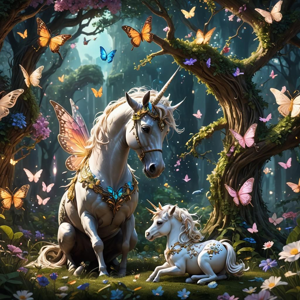 Butterfly and Unicorn Babies in Magical World