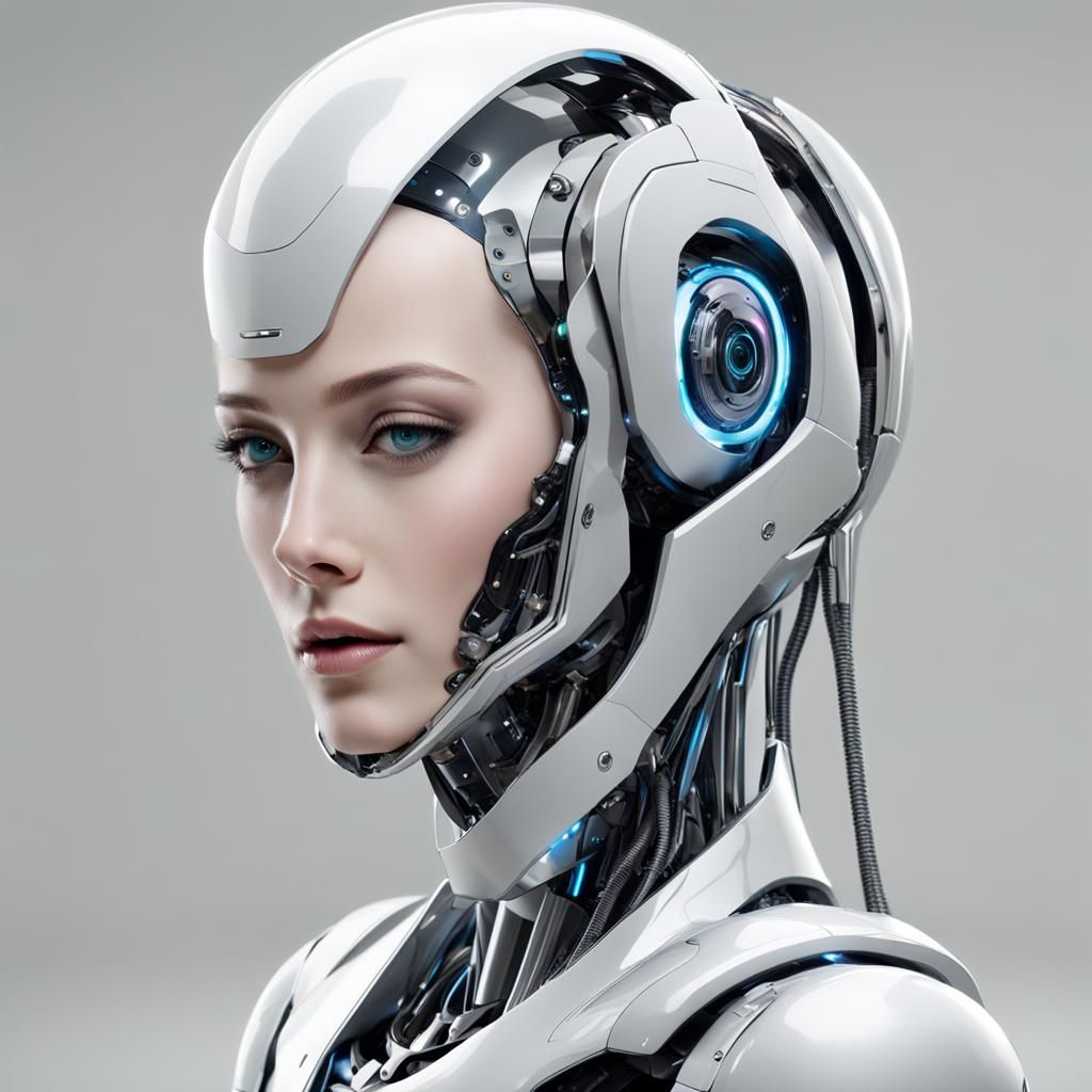 Elegant Female Robot with Flowing Hair