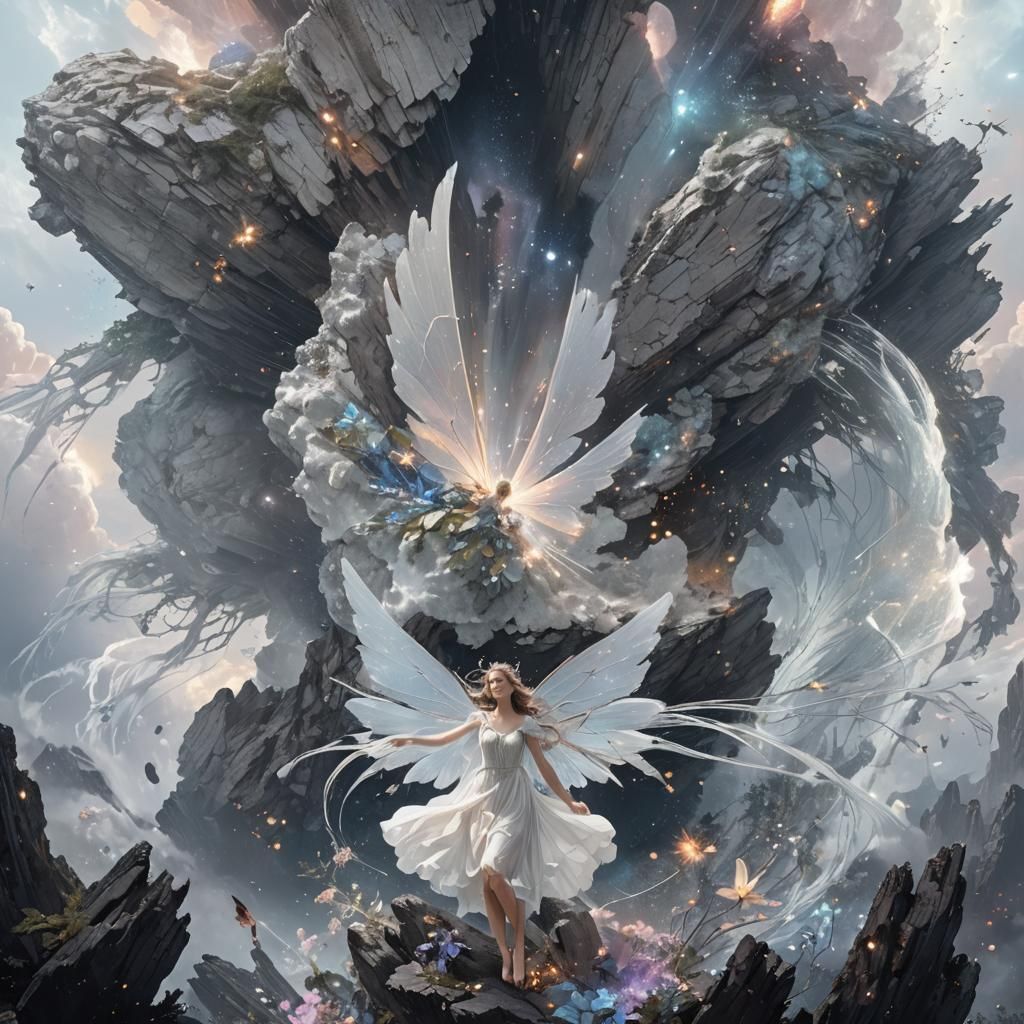 Fairy on Asteroid in Dreamy Sunset Concept Art