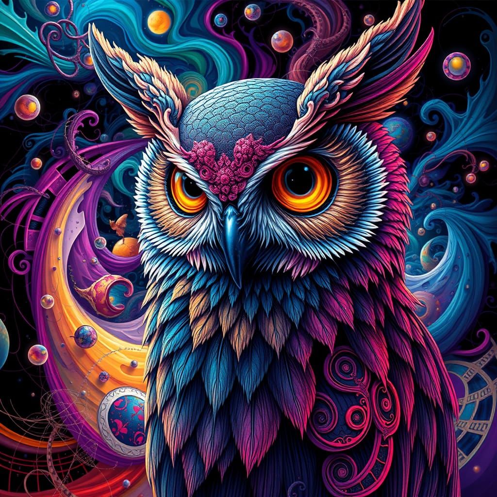 Surreal Owl in Golden Ratio Geometry