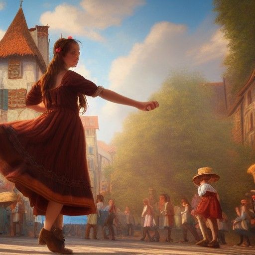 French Peasant Girl Dancing: Renaissance Oil Painting