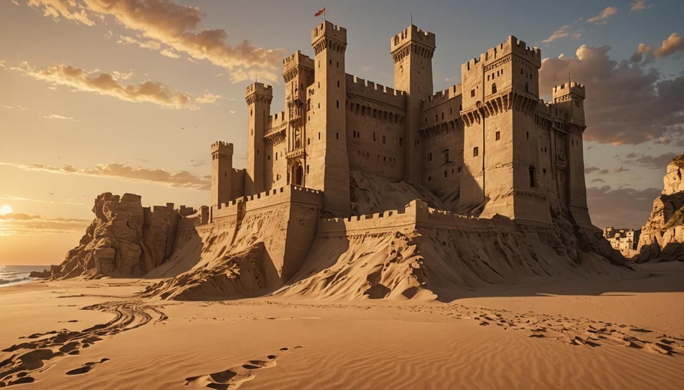 Sandstone Fortress on Pale Beach: Digital Matte Painting