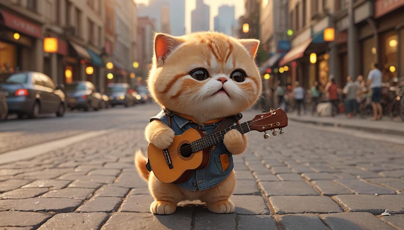 Exotic Shorthair Kitten Plays Guitar: 3D Animation