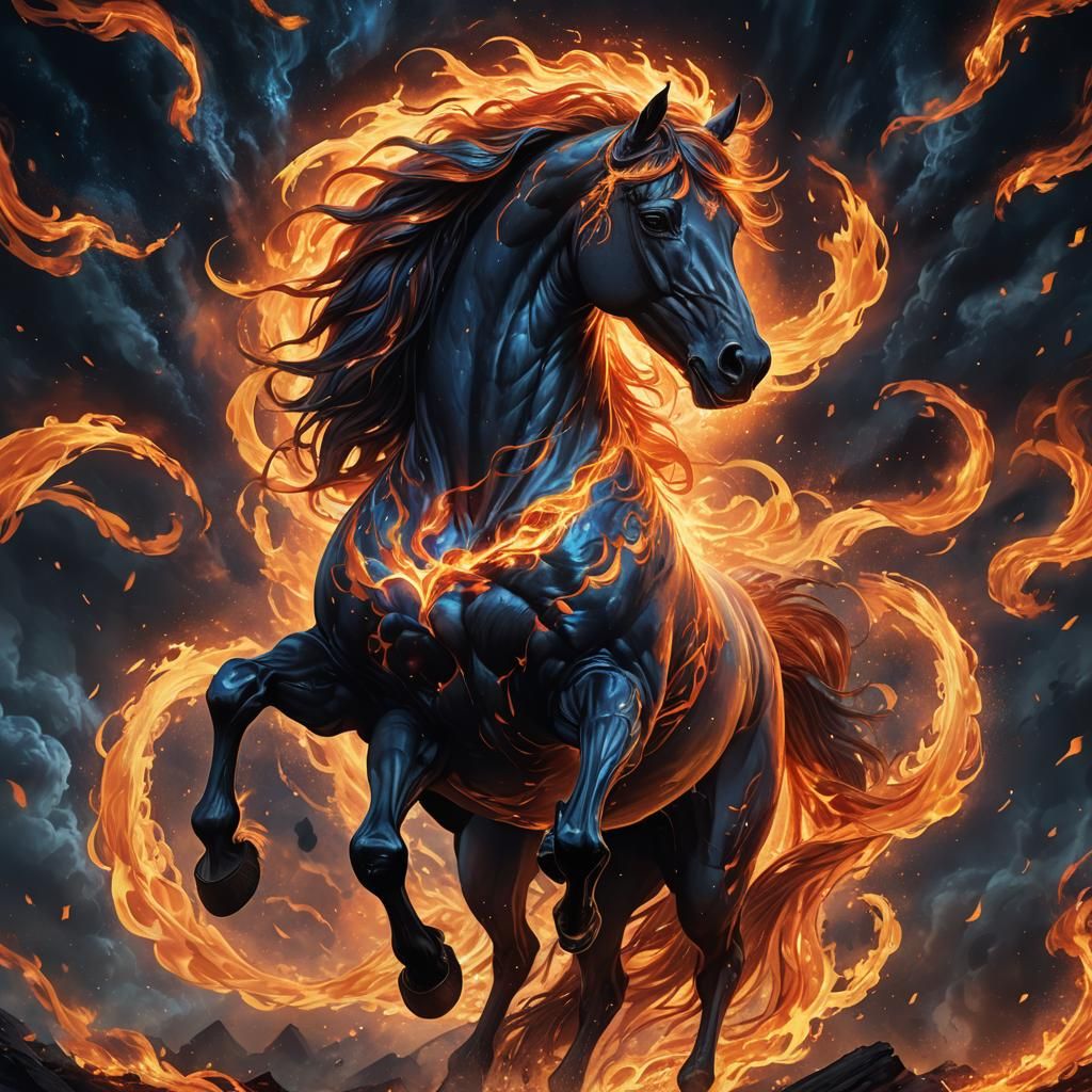 Fiery Horse Rising from the Void: Digital Art