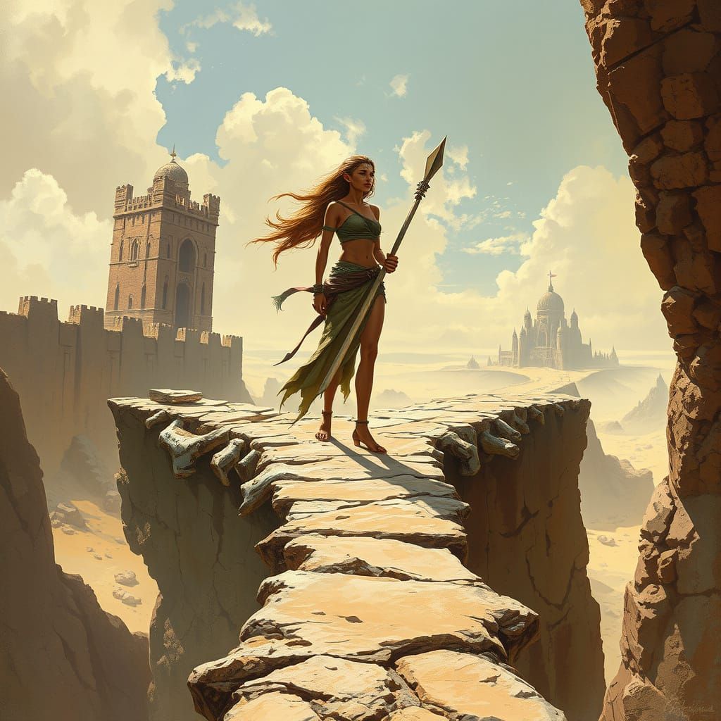 Ethereal Desert Elf Princess Guards Ancient Bone Bridge
