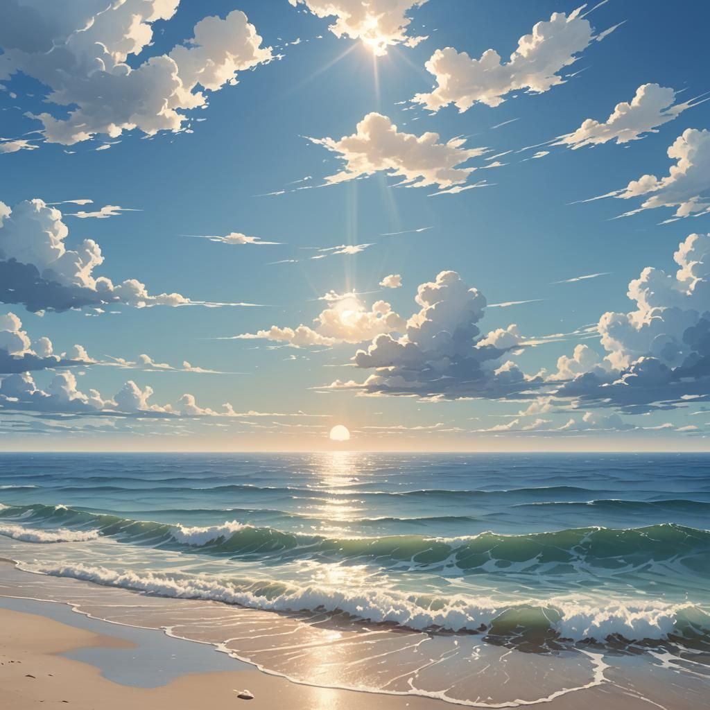 Endless Blue Ocean Horizon in Anime Style
