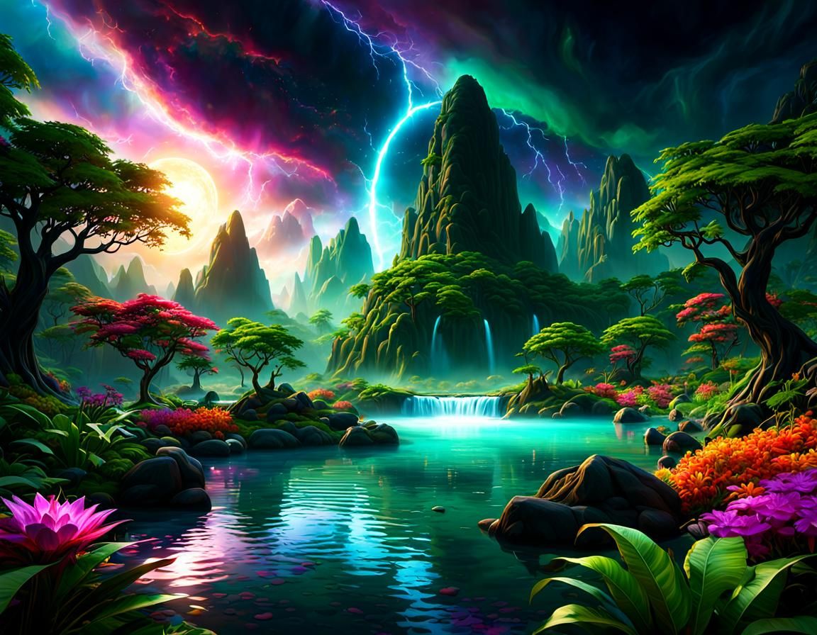 Mystical Dark Fantasy Landscape in 3D Render