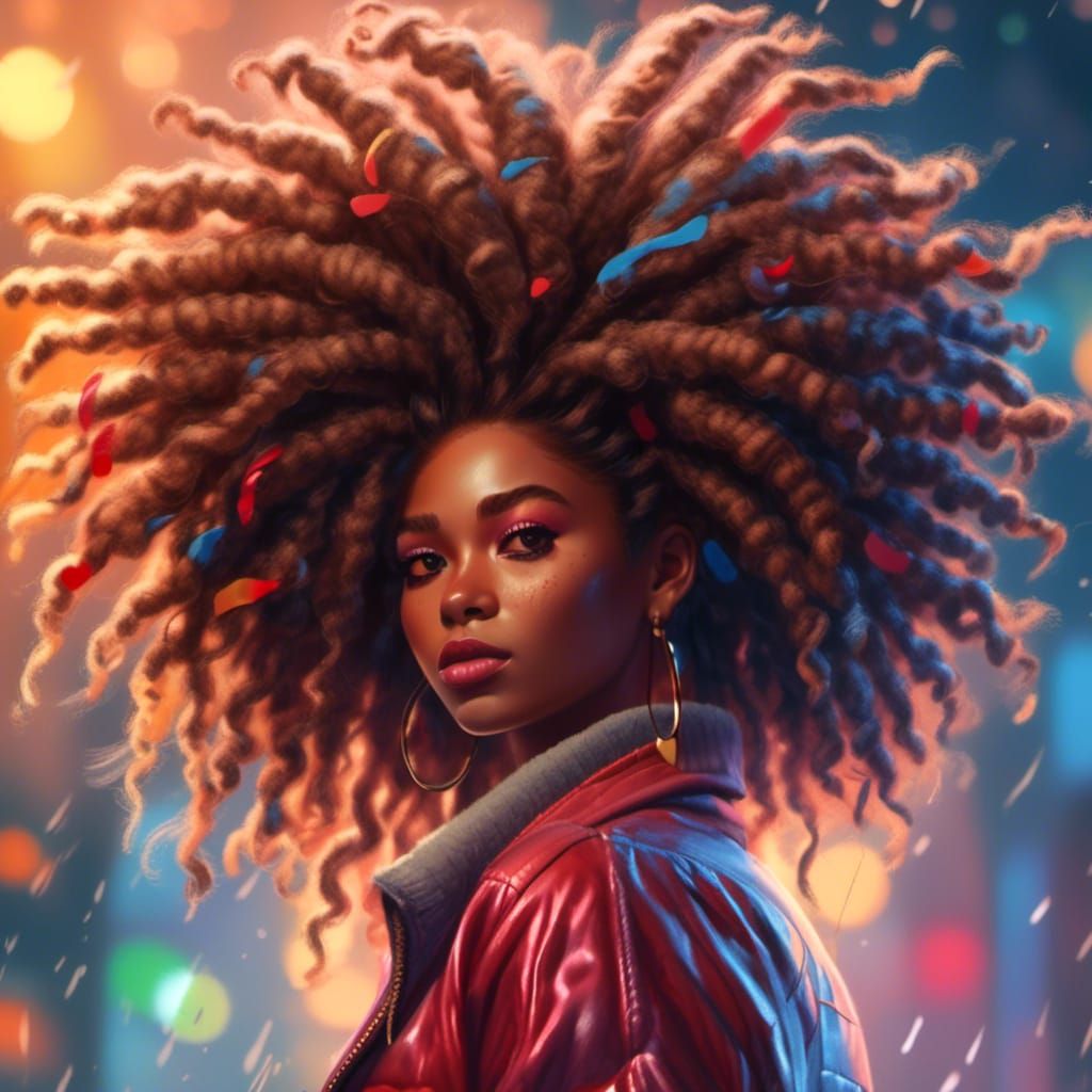 Hyperrealistic Portrait of Woman with Puffy Locs