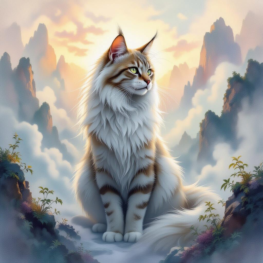 Majestic Catdragon in Ethereal Mist