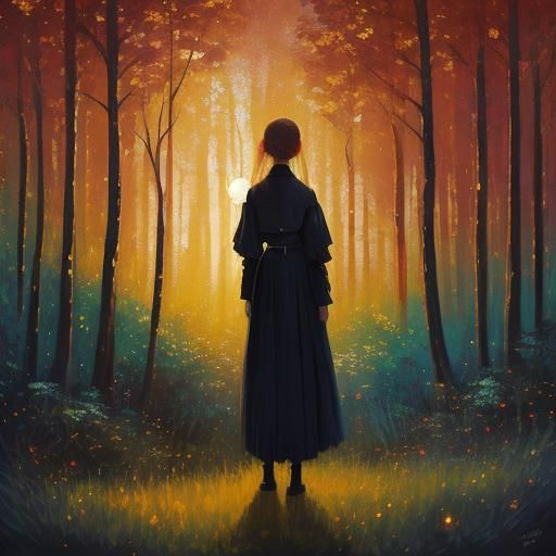 Mystical Forest Sunset: Impressionist Oil Painting