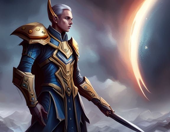 Futuristic High Elf Cyborg Warrior in Battle