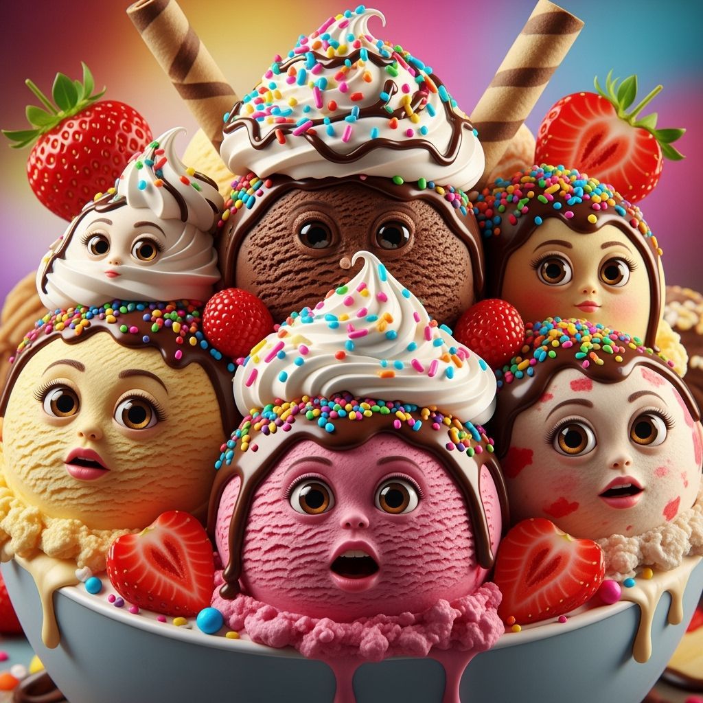 Anthropomorphic Ice Cream Bowl with Expressive Scoops