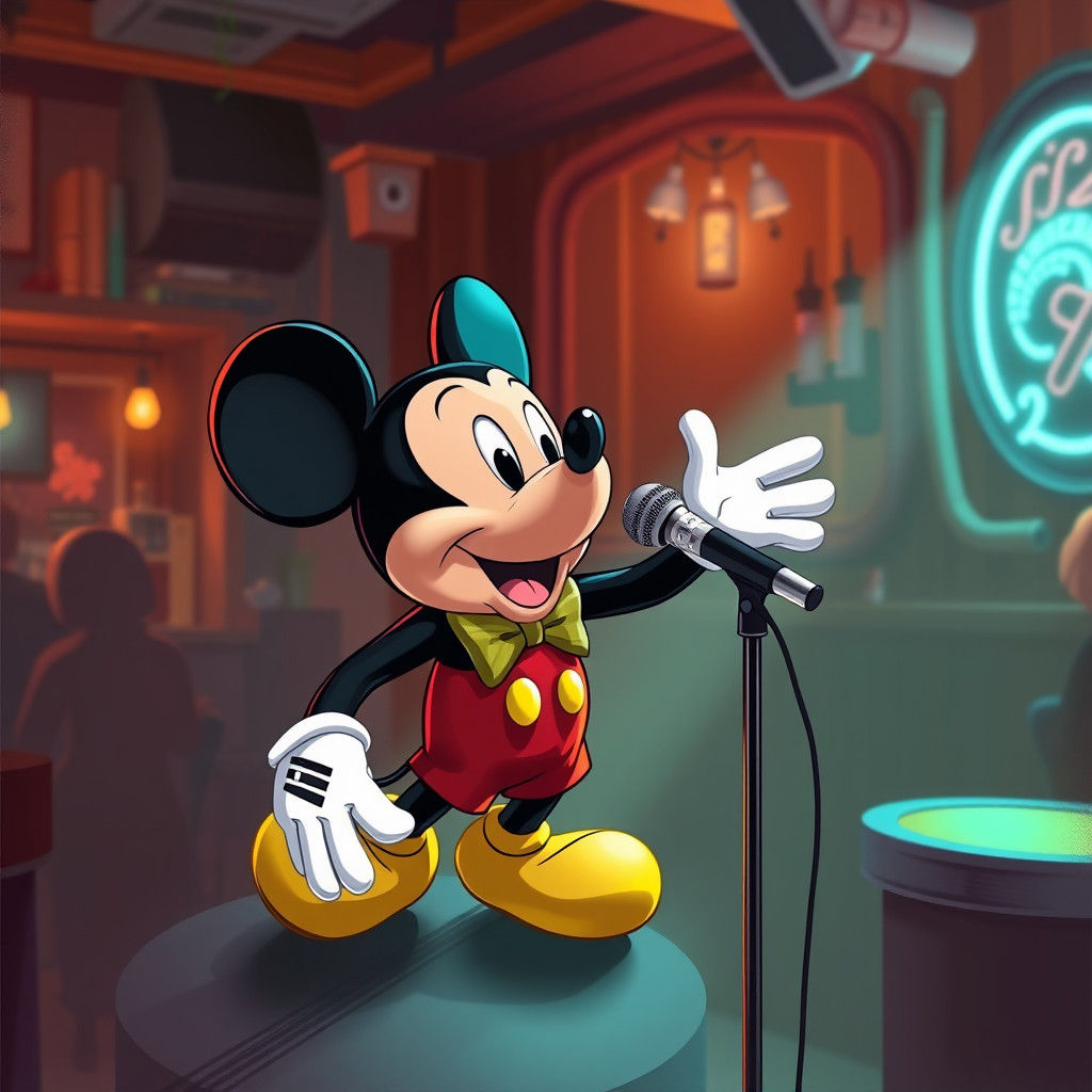 Mickey Mouse Singing in a Club