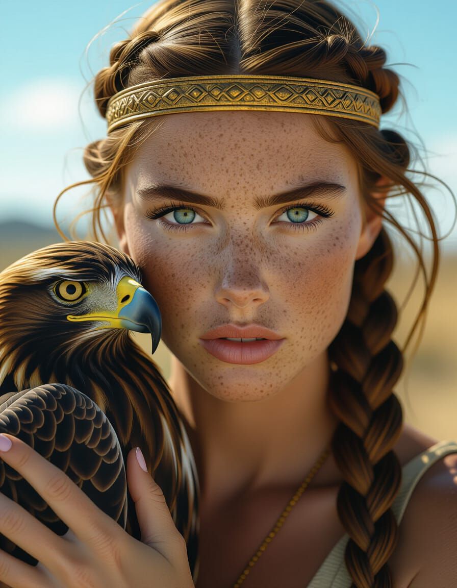 Woman with Golden Eagle and Earth Tones