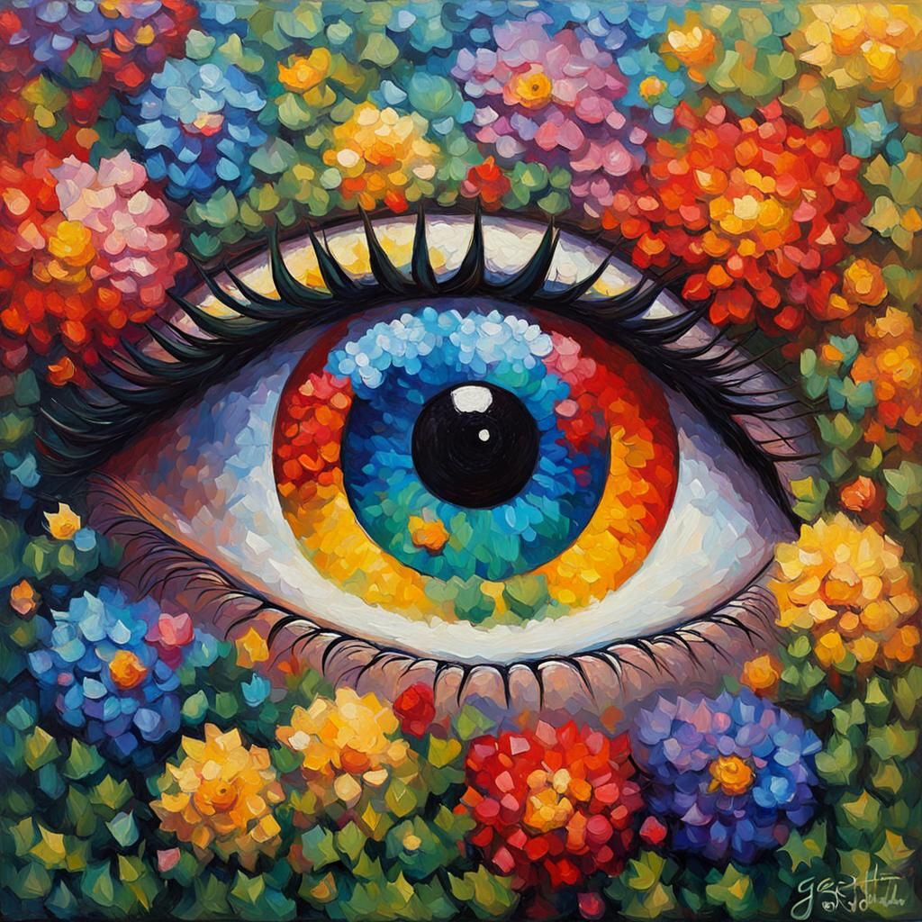 Colorful Floral Eye in Expressionist Impasto Style