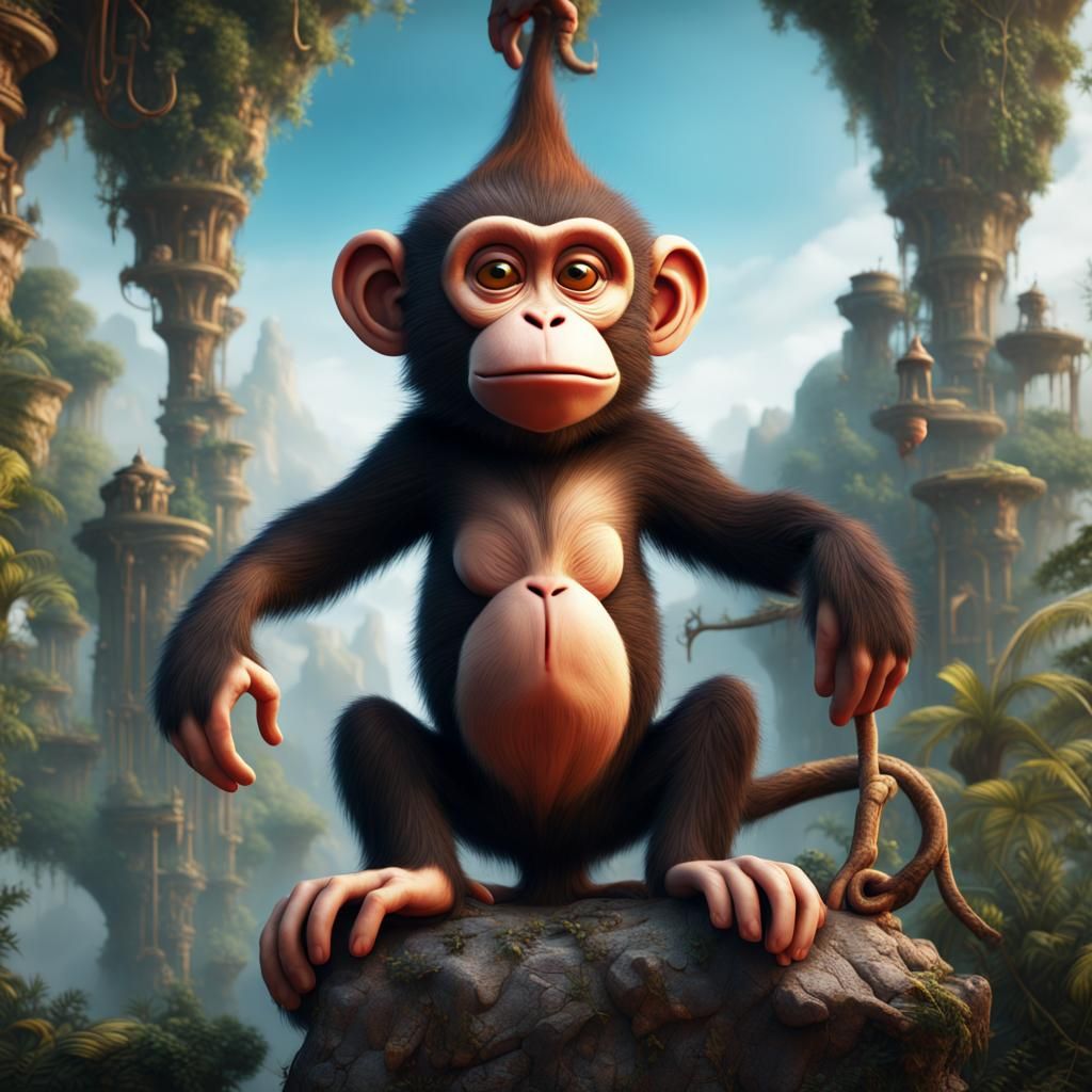 Humorous Monkey in Detailed Matte Painting