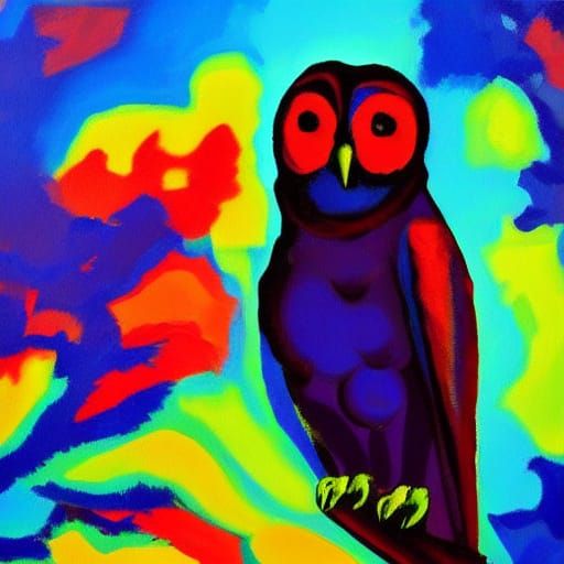 Drunken Martian Owl in Dappled Sunlight Expressionist Style