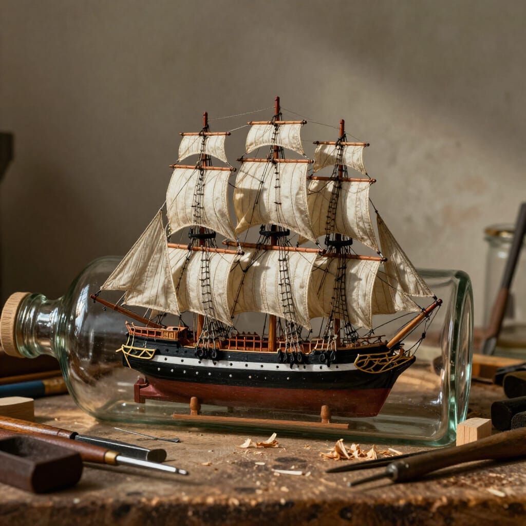 Miniature Schooner in Bottle, Dutch Golden Age Style