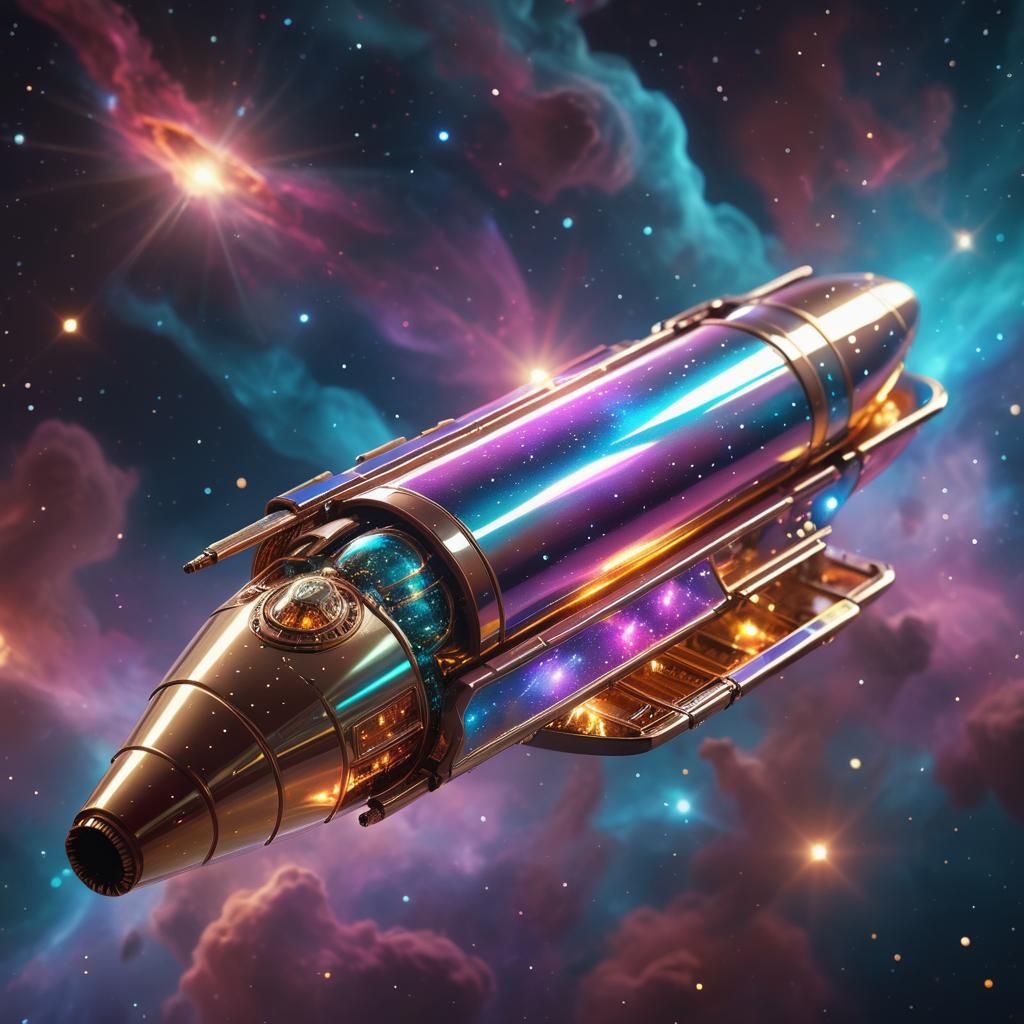 Metallic Starship Near Nebula in 3D Render