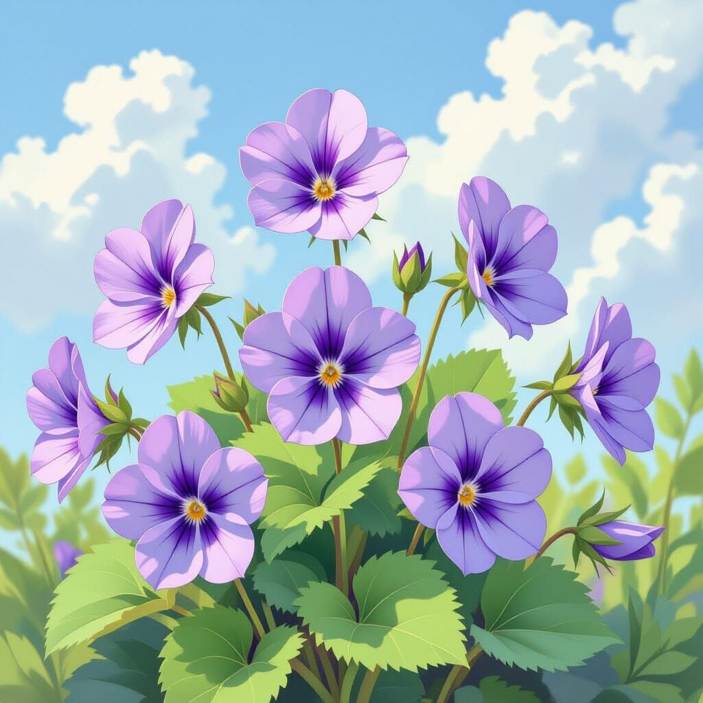 Wood Violets in Watercolor Style
