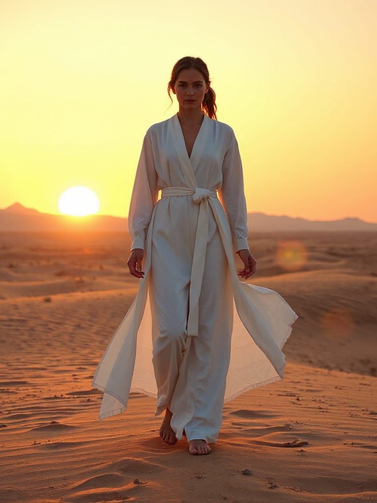 Serene Desert Goddess in Binary Sunset Hues