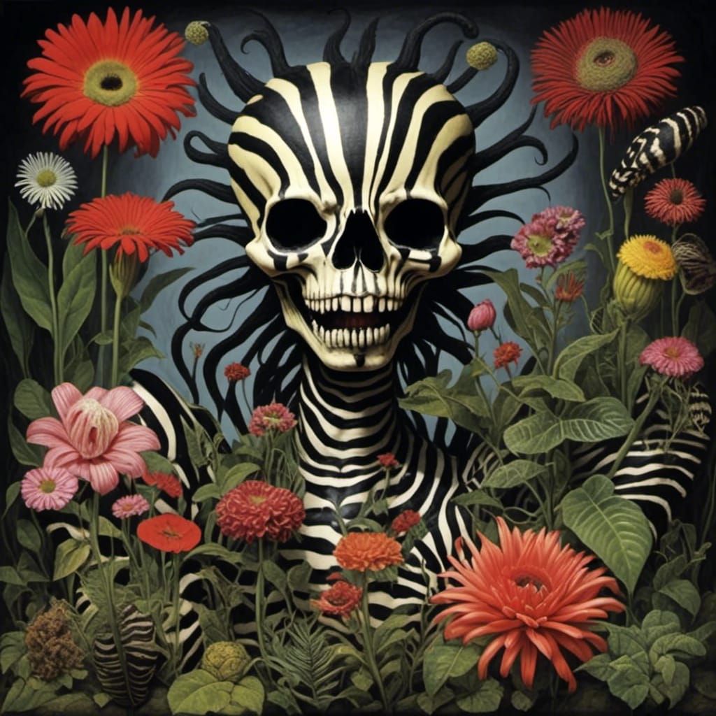 Death Metal Carnivorous Flower Garden in Zebrapunk Style