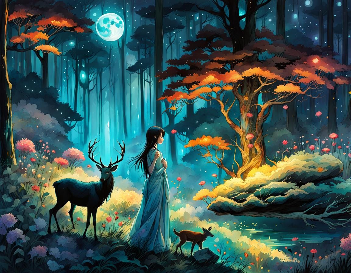 Bioluminescent Elf in Enchanted Forest Anime