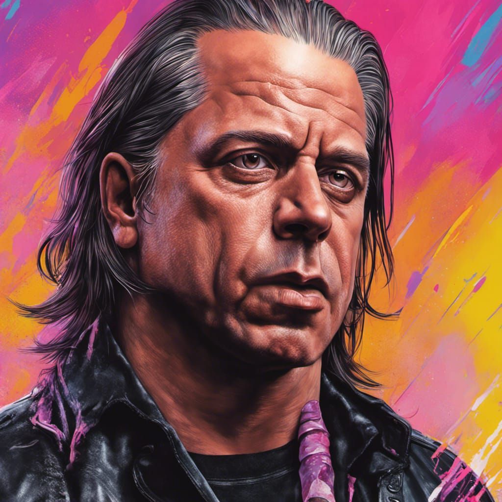 Hyperrealistic Bret Hart Portrait in Splash Art Style