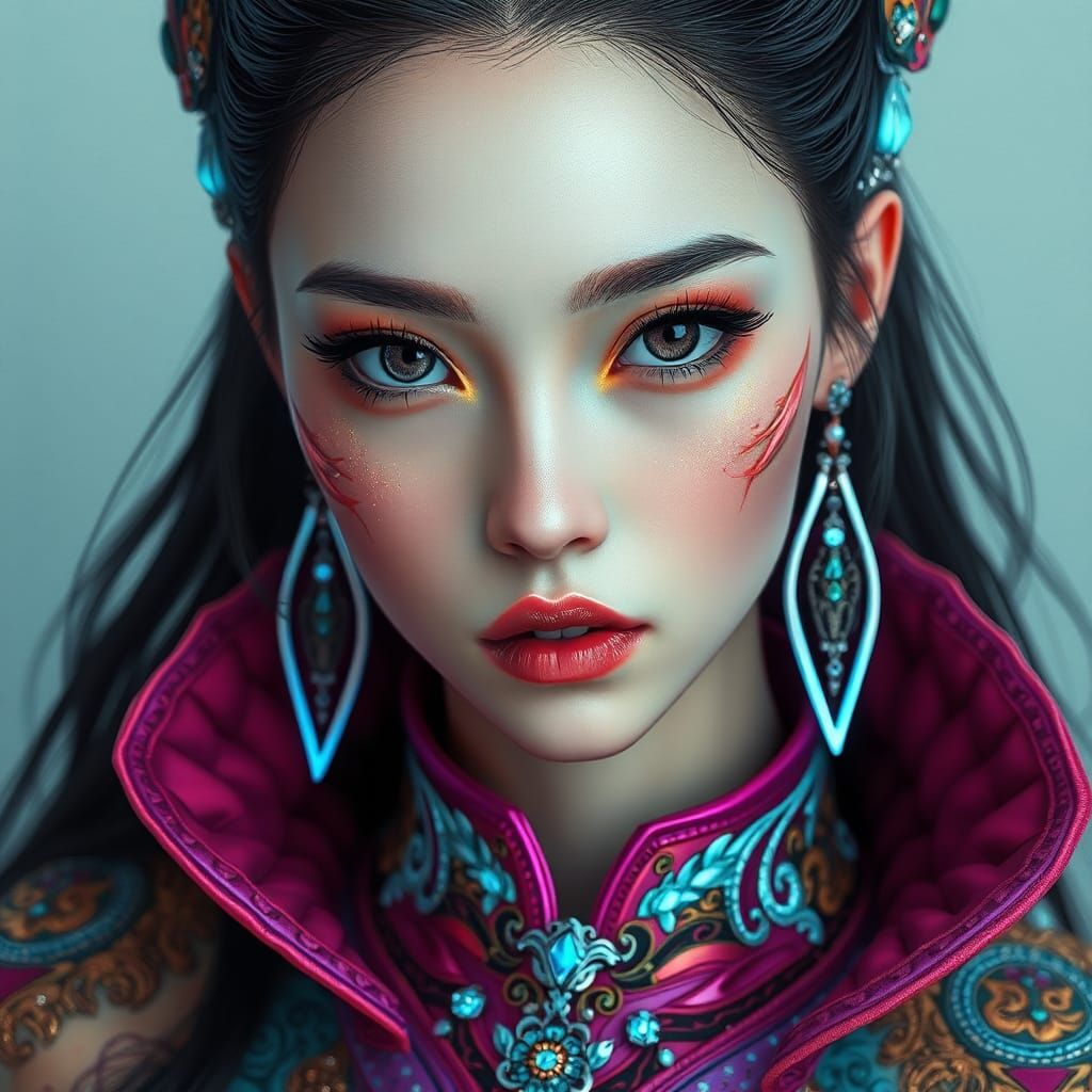 Futuristic Woman in Intricate Outfit, Hyperrealistic Renderi...