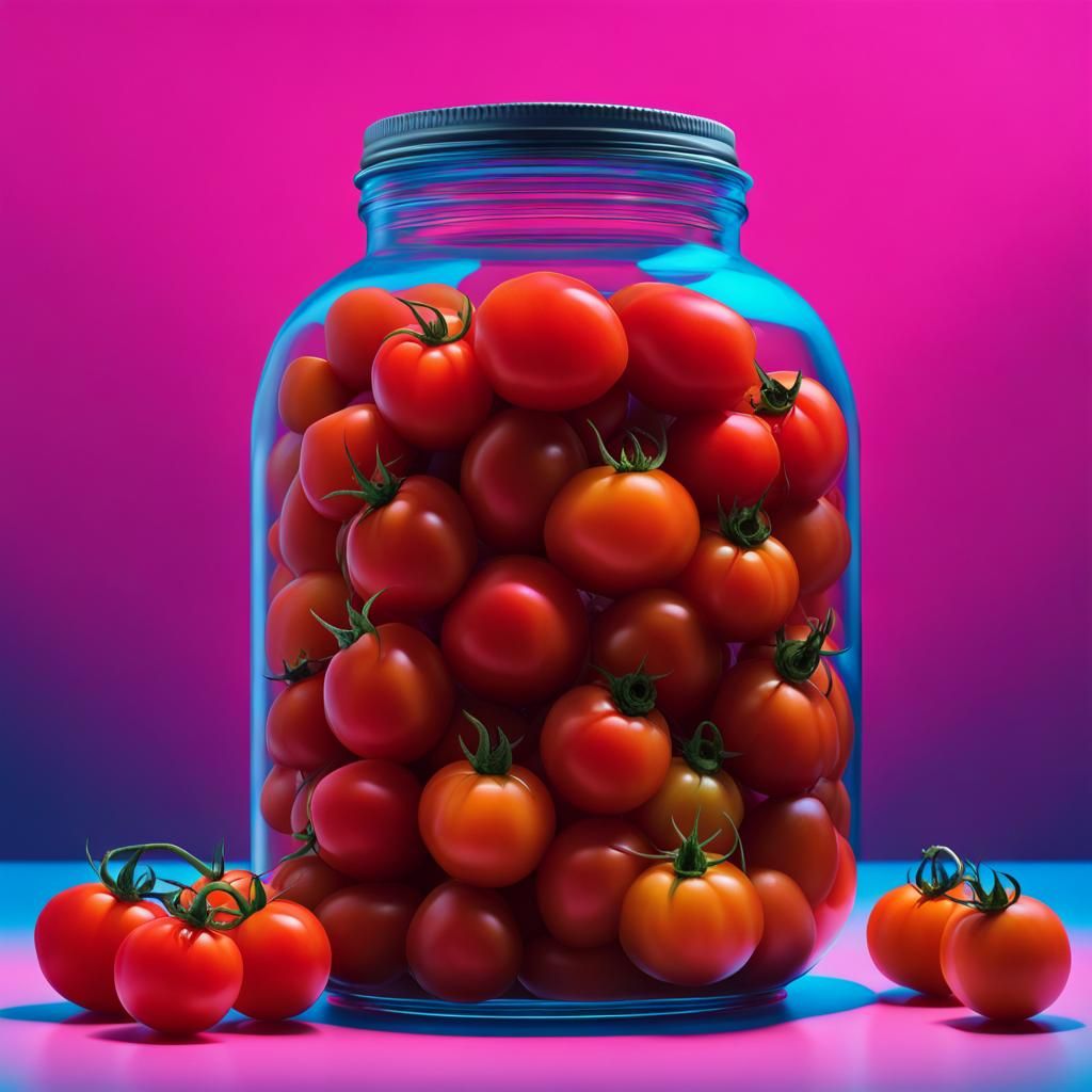 Marinated Tomatoes in Synthwave Neon Retro Style