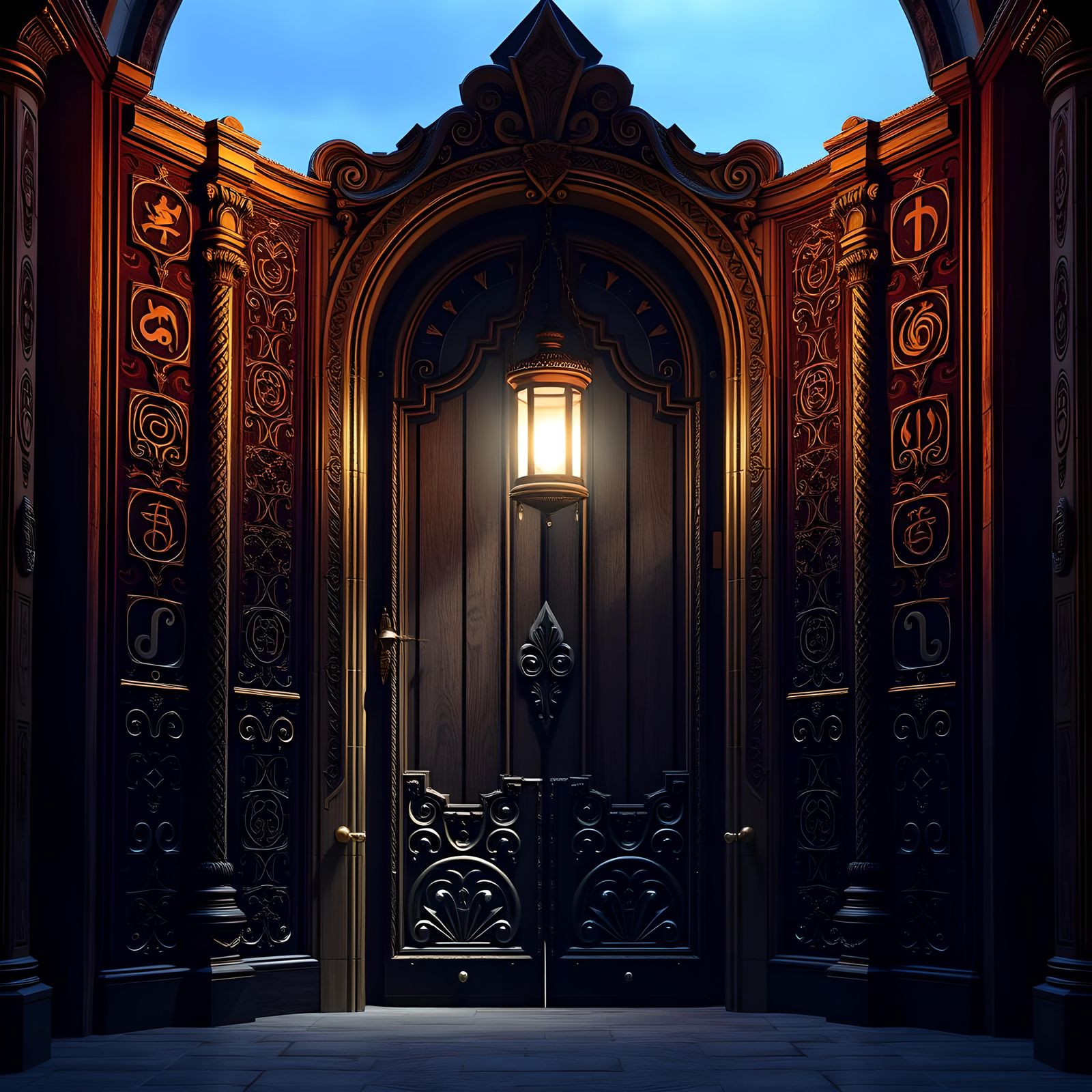 Decorative Doors with Lamp, Detailed Matte Painting