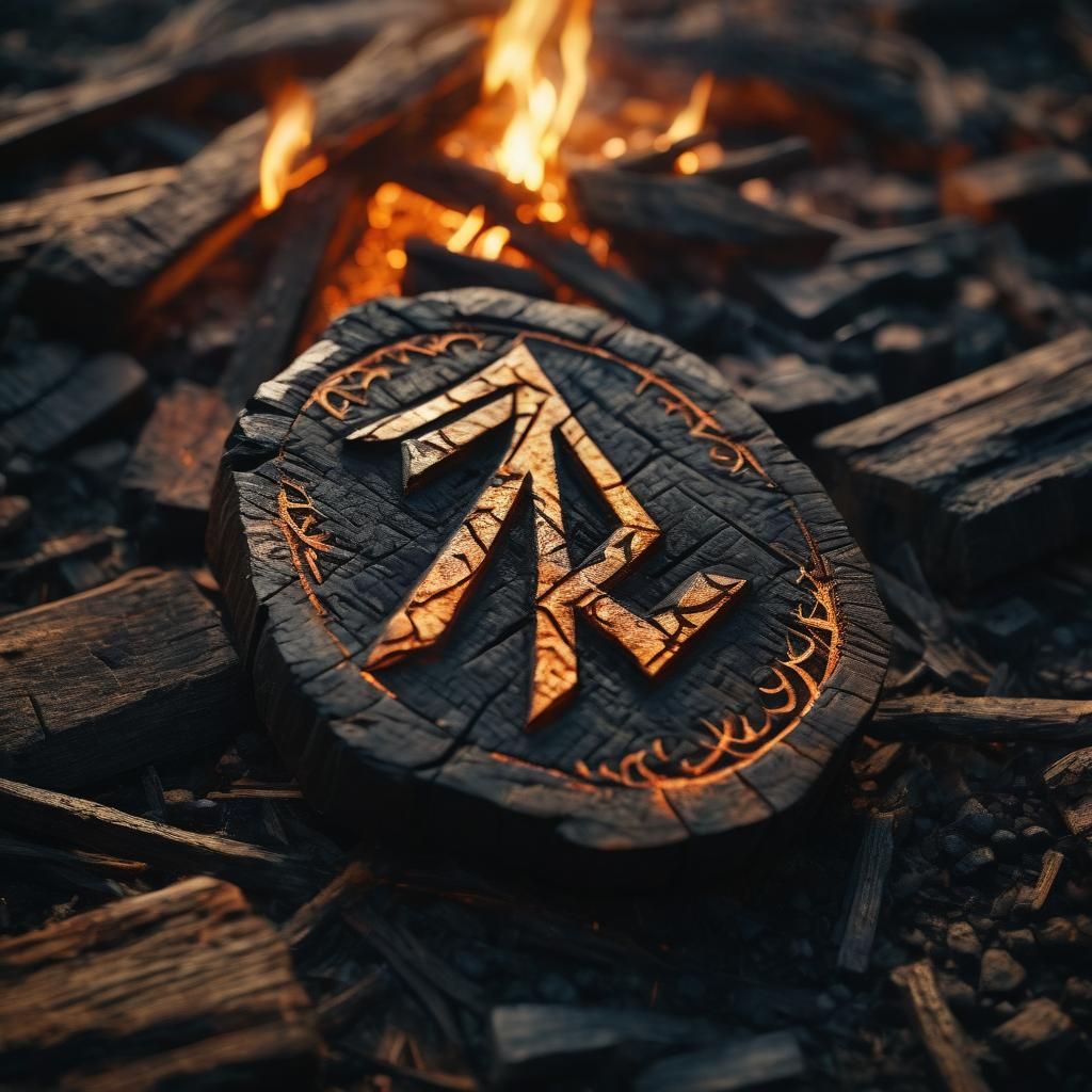 Tiwaz Rune Carved in Burnt Wood, Cinematic Style
