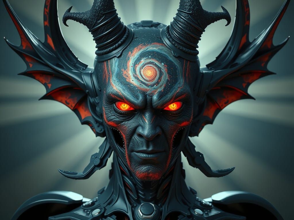 Demonic Celestial Being Portrait in High-Fashion Editorial S...