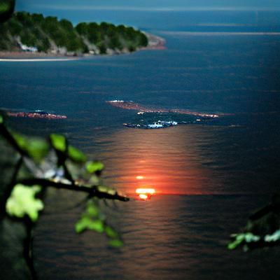 Surreal Sunset at Night Over Forest and Sea