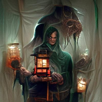 Sinister Lantern Keeper, Dark Fantasy Illustration