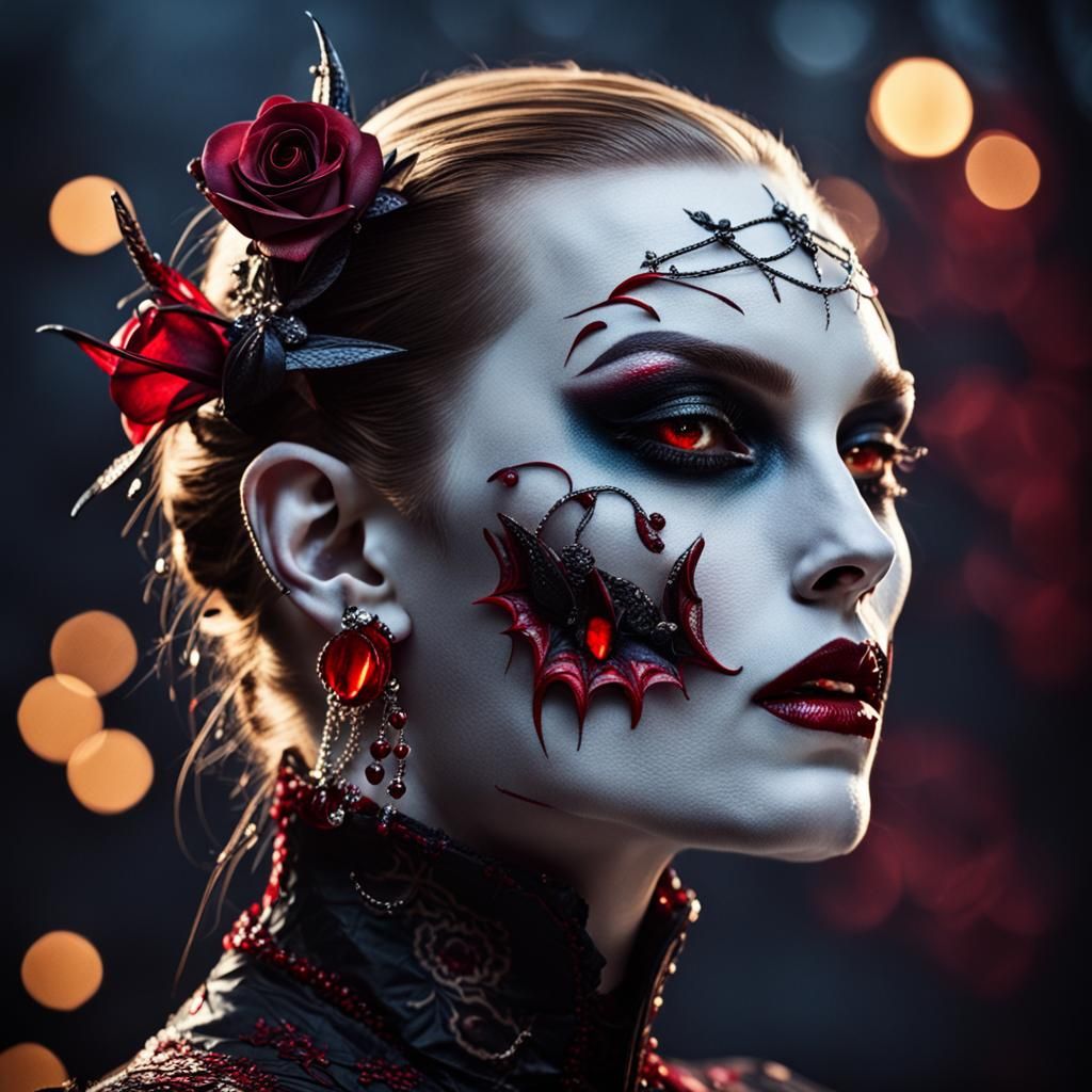 Elegant Vampire Model Close-up Art