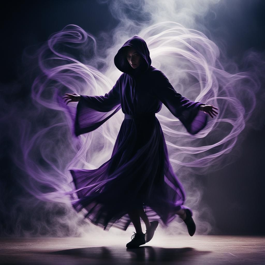Cinematic Hooded Figure Dancing in Shadows