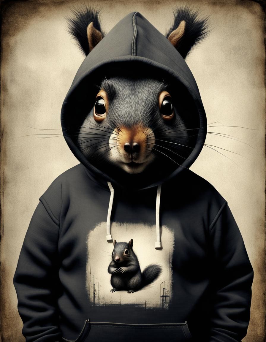 Cyborg Squirrel in Volcanic Hyperspace: Digital Art