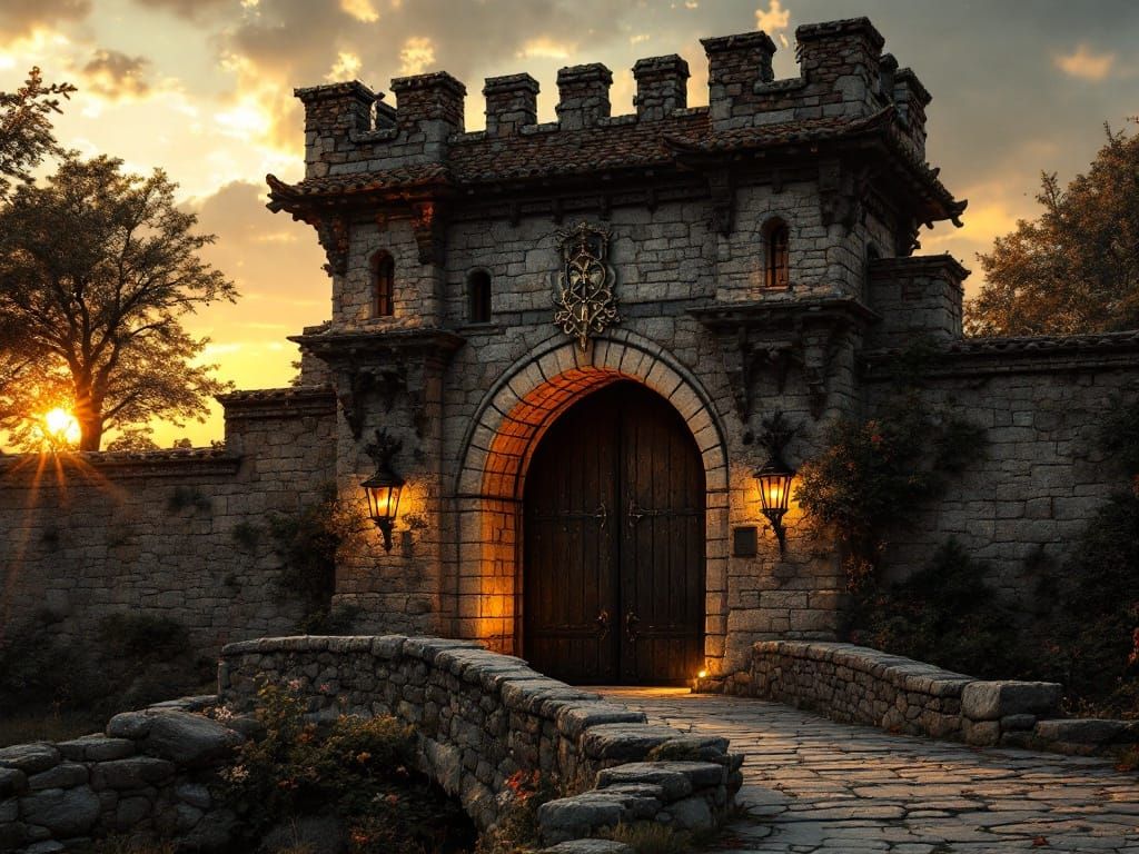 Medieval Castle Gatehouse in Warm Golden Light
