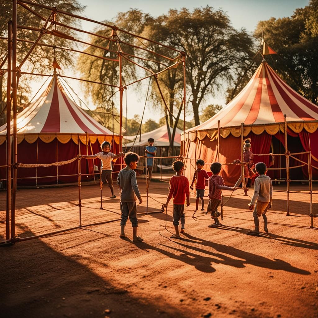 Children Play in Vintage Indian Circus: Wes Anderson Style