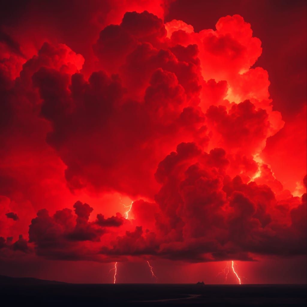 Eerie Red Thunderstorm Digital Art