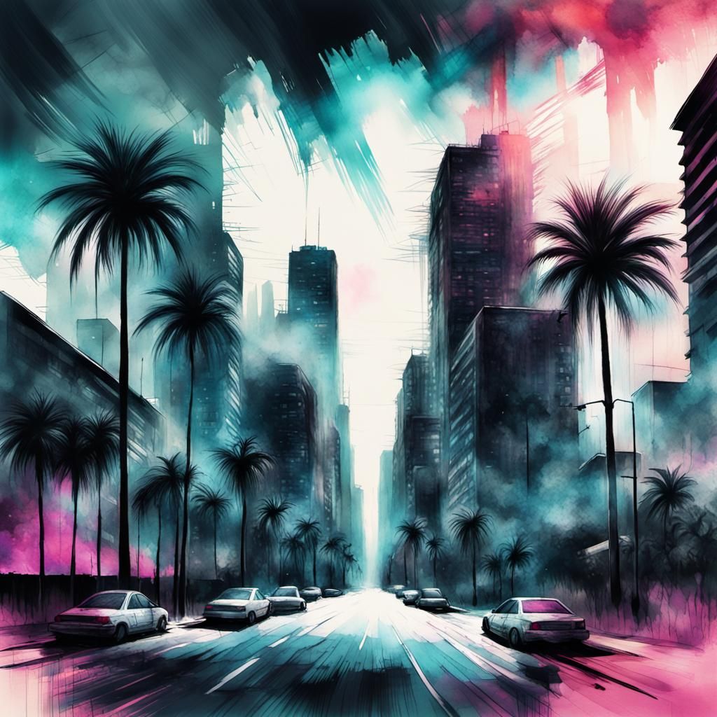 Glitch Art Cityscape in Comic Book Style